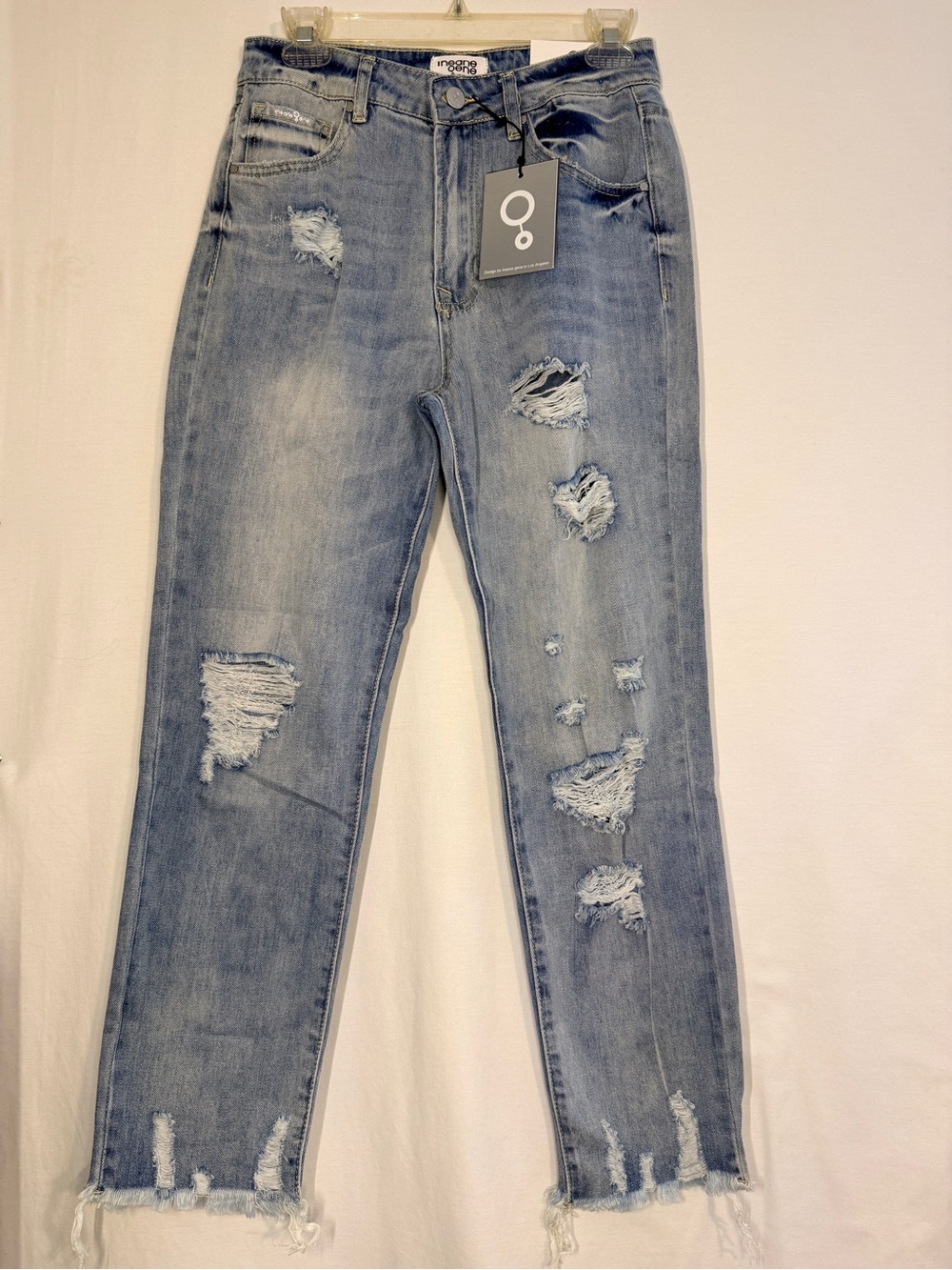 NWT Insane Gene High Rise Girlfriend Distressed Jeans Size 5/26 Light Wash
